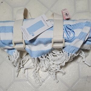 Victoria's Secret Light Blue & White Striped Fringe Beach Blanket Nwt